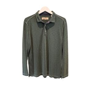 Tommy Bahama heathered green long sleeve cotton polo shirt - L